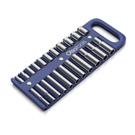 Olsa Tools Magnetic Portable Socket Organizer Tray - 1/2-Inch Drive - Blue Holder for Deep & Shallow Sockets - Fits up to 1-3/16" SAE or 30mm Metric - Quality Product for Professionals - Part 1080
