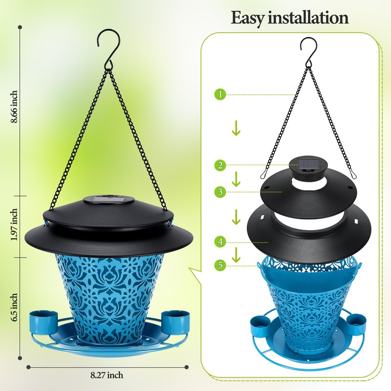 Solar Bird Feeders for Outside Hanging Metal Wild Bird Feeder