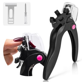AIRSEE Adjustable Acrylic Nail Clippers with Sizer & Catcher, Nail Tip Cutter with Length Dial, Professional Stainless Steel Trimmer for Fake False Nails, Nail Extensions, Manicure Salon Home, Black