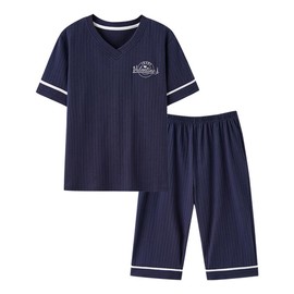 Akihee Women's Pajamas, Short Sleeve, Top and Bottom Set, 3/4 Length, Loungewear, Cute, Comfortable, Breathable, Skin-friendly, Stretchy, Dressing Effect, Sleepwear, Cool, Loungewear, Cotton, Summer,