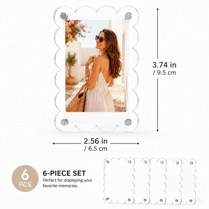 6 Pack Scalloped Acrylic Magnetic Photo Frames, 2.56 x 3.74