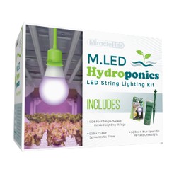Miracle LED Hydroponics LED Indoor Grow Light Kit - Includes 1 Absolute Daylight Red & Blue Spectrum 100W Replacement Grow Light Bulbs & 1 Single-Socket Corded Fixture with SproutMatic Timer (4-Pack)