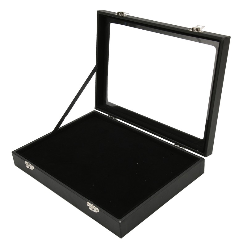 Pin Display Case Dustproof Transparent Glass Lid Badge Storage Box