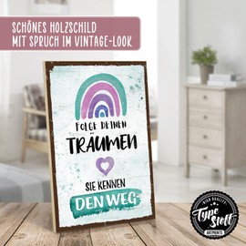 TypeStoff HS-00908 Wooden Sign with Saying - Dreams - Vintage Look with Quote as Gift and Decoration on the Theme of Goal and Future