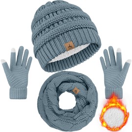 LOROME Winter Beanie, Hat, Scarf, Gloves - Warm Fleece Knit Winter Set with Touch Screen Gloves and Neck Scarf - Gifts for Women & Men
