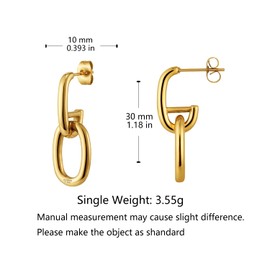 14K Gold Dangle Drop Earrings, Geometric U Shaped Chain Hoops, Hypoallergenic Comfort for Women Clipon Earrings Jewelry…