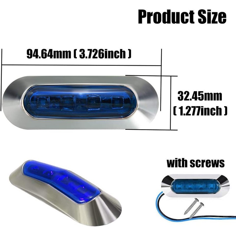 AOXLFU 20PCS Blue 12-24V LED Trailer Lights Side Marker Lights