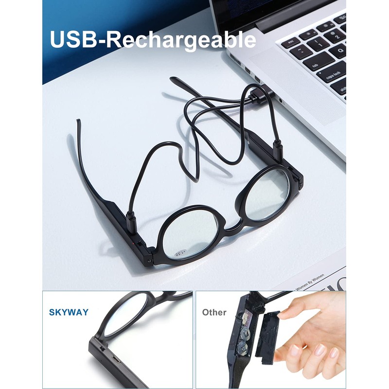 SKYWAY Rechargeable Reading Glasses with Lighted Reading Glasses for Men