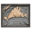 WOODCHART Martha's Vineyard, Massachusetts 3-D Nautical Wood Map, Grey Frame,