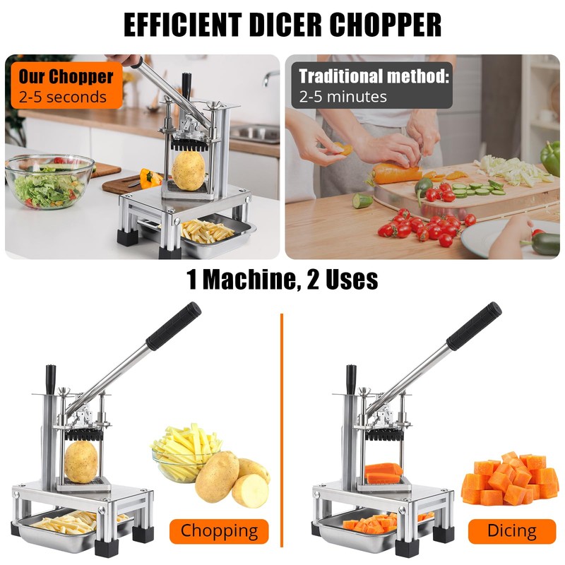 Commercial Vegetable Fruit Chopper, Stainless Steel French Fry Cutter with