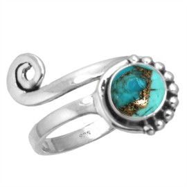 Jeweloporium 925 Sterling Silver Toe Ring for Women Copper Blue Turquoise Gemstone Vintage Adjustable Toe Ring Christmas - Gift Solitaire Feet Body Jewelry