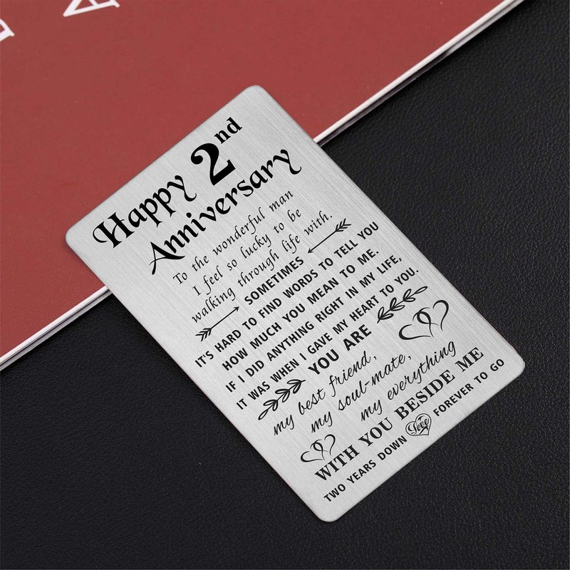 TANWIH 2nd Anniversary Card Gifts for Husband, Happy 2 Second