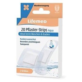 Lifemed - 20 Plaster Strips Transparent Aqua 2 Sizes Water Resistant - Pack of 4 with a Total of 80 Plasters