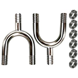 tsingseen life 2 pcs Stainless Steel 3/8" Hose Barb, 3 Way Y Shape Barbed Splitter Fitting & 17.0 Oeticker Clamps x 6