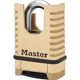 Master Lock M1177EURD Brass Heavy Duty Solid Padlock [Closed Shackle][Combination Lock] -Anti-Rust, Ultra Resistant and Waterproof