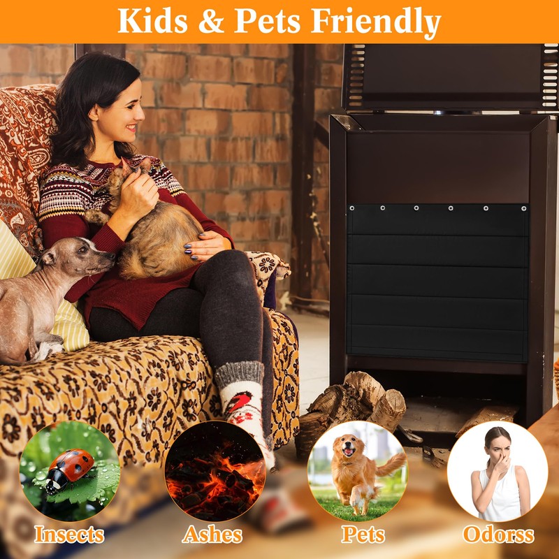 Fireplace Draft Cover - Draft Stopper Blanket with Hook &