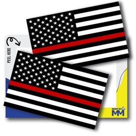 Thin Red Line American Flag Adhesive Decal Sticker, 3x5 Inches, 2 Packs, Black, White & Red USA Flag for Firefighter Tribute, Waterproof, for Vehicles, Laptops, & More - Made in USA