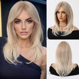 Tumhorn Blonde Wig for Women Long Wavy Wigs Middle Part Natural Looking Heat Resistant Synthetic Wig for Daily Party Use