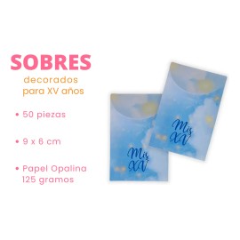 Sobres De Dinero, Decorados, Pequeños, Xv Años, Tono Azul Azul Claro Niña Con Moño