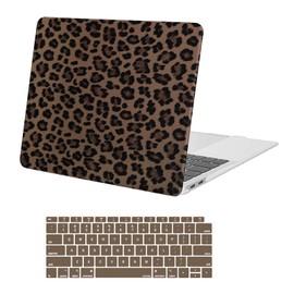 MOSISO Compatible with MacBook Air 13 inch Case 2022 2021 2020 2019 2018 Release A2337 M1 A2179 A1932, Anti-Fingerprint Cheetah Spots PU Leather Coated Plastic Hard Shell Case&Keyboard Cover, Brown