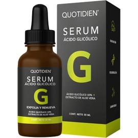 Quotidien Serum Acido Glicolico 10% + Aloe Vera + Glicerina Exfoliación Efectiva Disminuye Imperfecciones y Líneas de Expresión Ideal Todo Tipo de Piel - 30ml