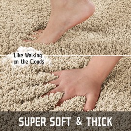 Yimobra Bathroom Rugs Non Slip Washable 24x17, Ultra Soft and Water Absorbent Bath Mats, Plush Fluffy Shower Mat Outside, Dries Quickly, Microfiber Thick Matts for Bathroom Floor/Sink, Pure Beige