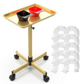 TASALON - Carrito rodante para salón de belleza, altura ajustable para bandeja de peluquería, dorado, carro móvil con ruedas y 2 cuencos