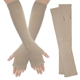 AUYAO Wool Blend Warm Arm Warmers, Cashmere Feel Fingerless Gloves With Thumb Hole, Elbow Length Long Fingerless Gloves Mittens, Stretch Women's Cashmere Warm Long Fingerless Gloves (Camel)