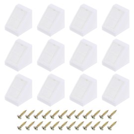 sourcing map 12 Pcs 90 Degree Plastic Corner Braces, 20x18x20mm Shelf Right Angle Brackets with Cap, Shelf Board Holder with Screws for Cabinets Cupboards, White