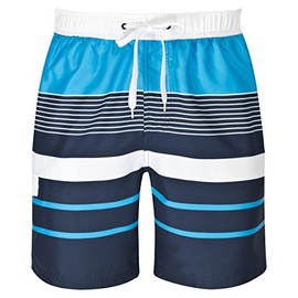 Mareno® Men's Swimming Trunks, Black Check - Striped Blue, size: l