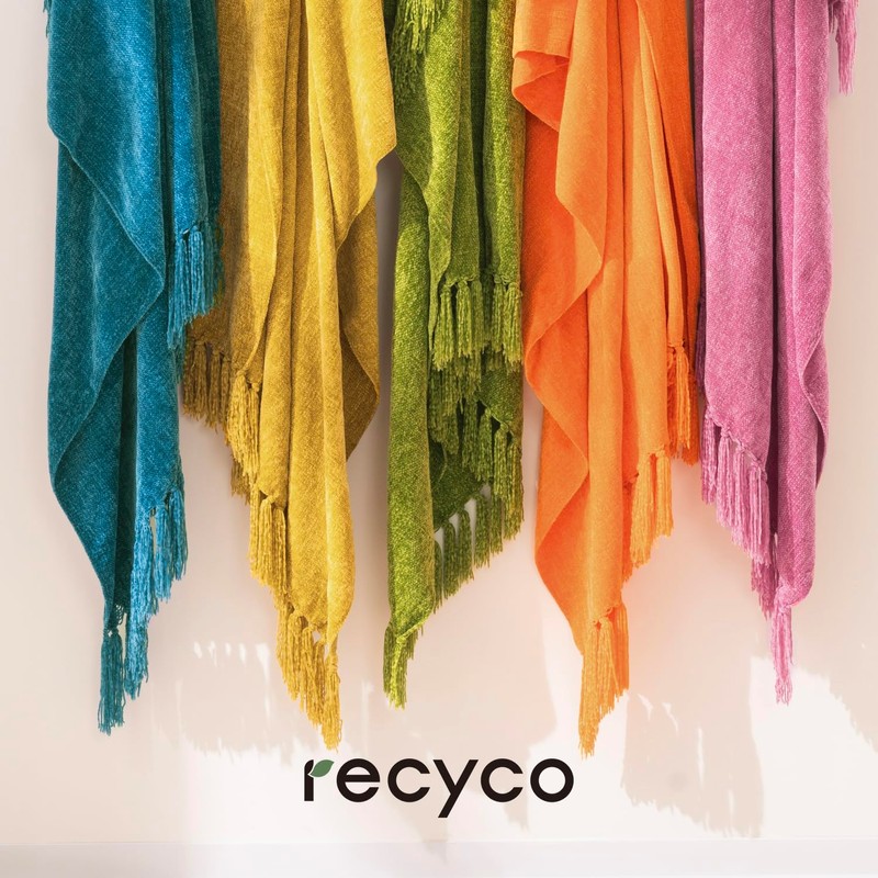 RECYCO - Manta de chenilla suave y acogedora con flecos
