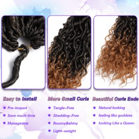 Goddess Locs Crochet Hair 12Inch 6Packs Curly Faux Locs Crochet Hair River Locs Goddess Wavy Crochet With Short Curly Hair Bohemian Hippie Locs Crochet Braids for Synthetic Hair Extension