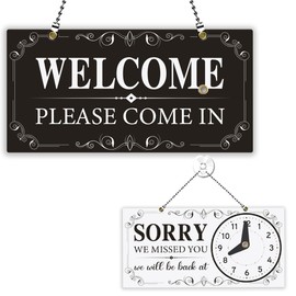 PLIGREAT Vintage Frame Style Open Signs Double Sided Open Closed Sign Bussiness Welcome Hours Sign Plaque for Retail Store Bar Bakery Shop Window Wall Decor Hanging Door Sign with Chain