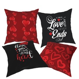 Valentines Day Love Heart Red Black Throw Pillow Covers Decorative Pillow Covers Throw Pillow Case Cushion Case for Room Bedroom Sofa Chair Car Home Decor