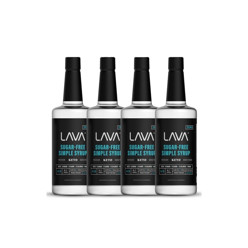 (4-Pack) LAVA Premium SUGAR FREE Simple Syrup, Keto Friendly, Zero
