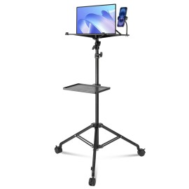 Projector Stand with Wheel Laptop Stand Tripod Adjustable Height from 31.3 to 67.3" Projector Tripod Stand 2 Tray Phone Holdercolor: Black