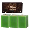 KONNI Square Green Pillar Candles Set of 3, 2.8"x 4"