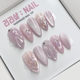 Purple glittering seashell handmade nail tips - Oval / 보랏빛 영롱 조개 수제네일팁 - 오벌
