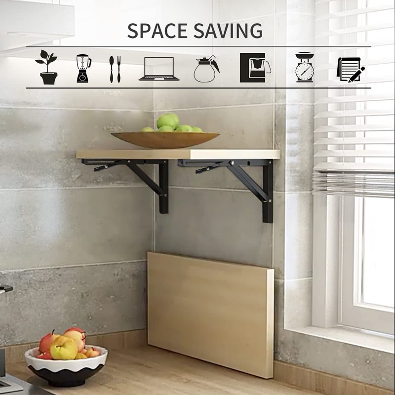YUMORE Folding Shelf Brackets, 14 Inch Heavy Duty Collapsible Shelf