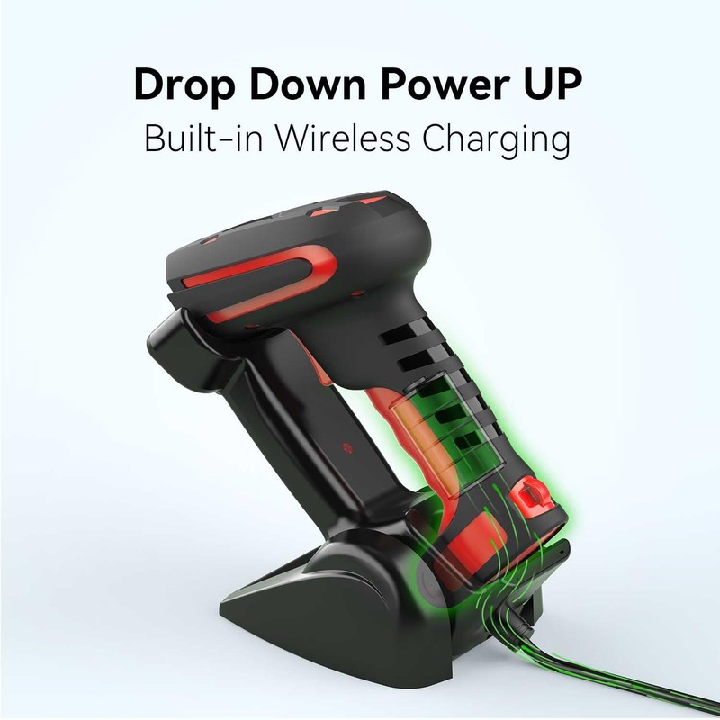 Alacrity Upgraded 2D Industrial Barcode Scanner with Wireless Charging Stand,