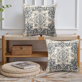 Chicamy 50 x 50 cm Cushion Cover Bohemian Linen Cushion Cover Autumn Exotic Pattern Printed Cushion Covers Boho Indian Country House Style Decorative Cushion Sofa Cushion for Living Room Garden Set of