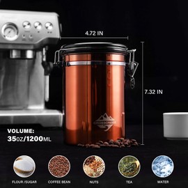 CrossCreek Coffee Bean Canister, 35oz (1200ml) Food Container, Airtight Food Storage Container with Date Tracker for Coffee, Beans, Tea, Sugar, Cereal for Camping Travel Gifts