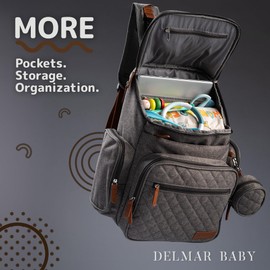 Large Baby Backpack Diaper Bag – Modern Baby Diaper Bag with 15 Pockets to Store New Born Baby Essentials Must Haves (Heather Grey)