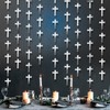 NHALESBG First Holy Communion Decorations, 6 Silver Cross Garlands Hanging Paper Streamer First Holy Communion Banner Hanging Streamer for Baptism Christening Confirmation First communion Decorations