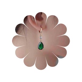 Dervivea Vintage Teardrop Emerald Hoop Earrings Emerald Dangle Drop Earrings Green Waterdrop Crystal Earrings Gold Emerald Gemstone Earrings Wedding Prom Party Earrings Jewelry for Women and Girls