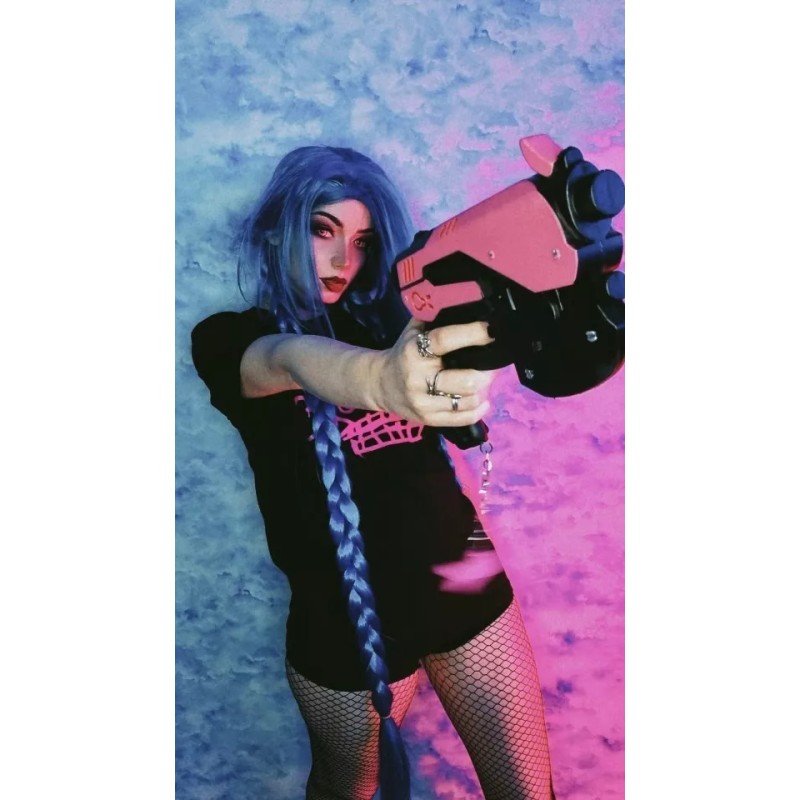 Jextech Peluca Jinx Doble Trenza 100cm League Of Legends Cosplay