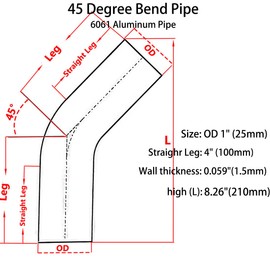 KOTVTM 1" (25mm) OD 45 Degree Aluminum Elbow Pipe Intercooler Pipe Air Intake Tube, 1.5D Radius, Aluminum Alloy Tube High polished