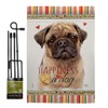 Fawn Pug Happiness Garden Flag Set with Stand Animals Dog
