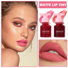2PCS Lip Tint Lip Stain Set, Velvet Lip Gloss Water Lip Tint Stain Multipurpose Liquid Lipstick Lip Stain Long Lasting Waterproof, Non-Sticky, Lip & Cheek Tint Tinta Para Labios Lip makeup - Set B