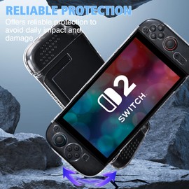 DLseego Clear Protective Case Compatible with Switch 2, Dockable Transparent Hard PC Case, Shockproof and Anti-Scratch Cover with 2 x Handle Cover